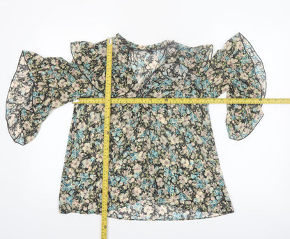 Zara Womens Multicoloured Floral Ruffle Chiffon Blouse XS