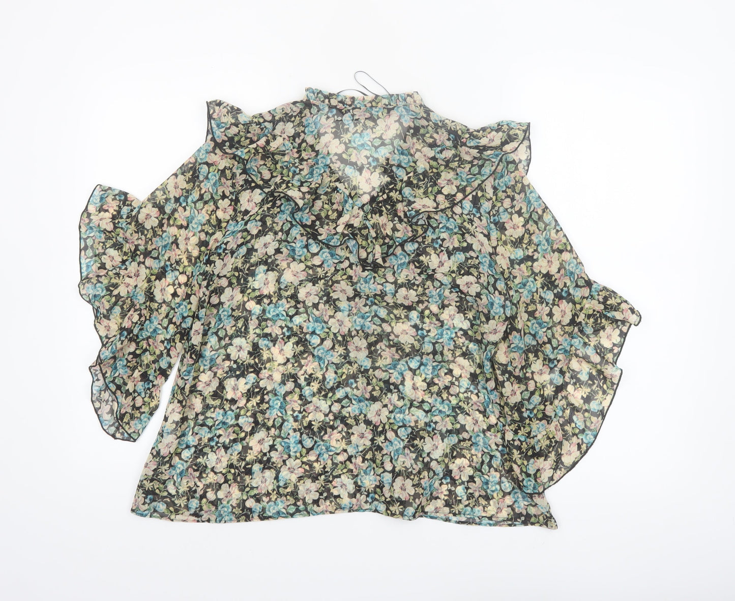 Zara Womens Multicoloured Floral Ruffle Chiffon Blouse XS