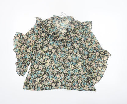 Zara Womens Multicoloured Floral Ruffle Chiffon Blouse XS