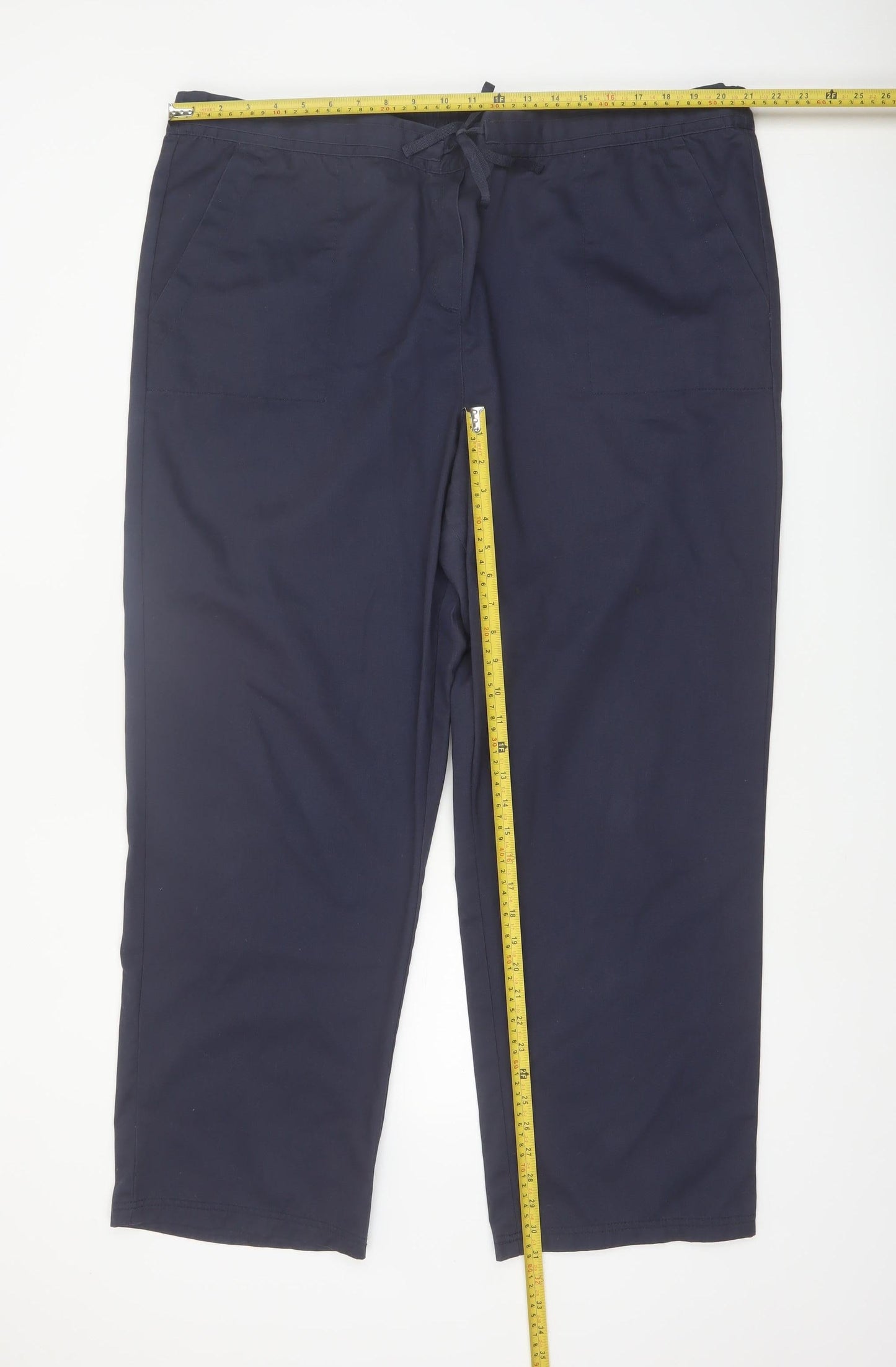 Cotton Traders Women Navy Blue Size 22 Drawstring Cotton Trousers