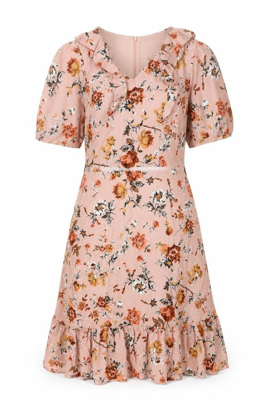 Laura Ashley Women's Pink Floral Fit & Flare Knee Length Dress UK 8