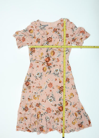 Laura Ashley Women's Pink Floral Fit & Flare Knee Length Dress UK 8