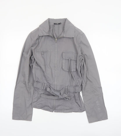 Autre Ton Womens Grey Cotton Utility Jacket Size 8 Belted Zip Up