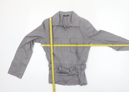 Autre Ton Womens Grey Cotton Utility Jacket Size 8 Belted Zip Up