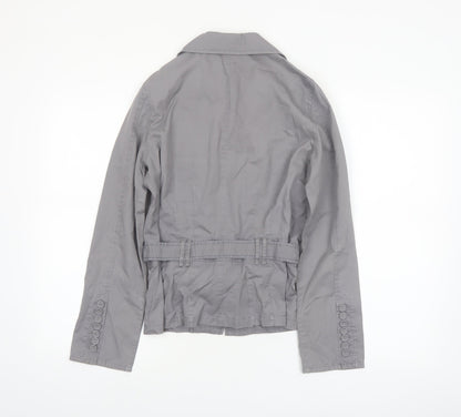 Autre Ton Womens Grey Cotton Utility Jacket Size 8 Belted Zip Up