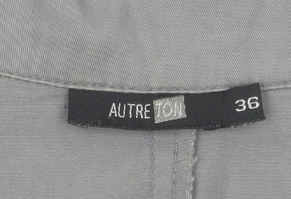 Autre Ton Womens Grey Cotton Utility Jacket Size 8 Belted Zip Up