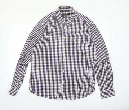 Barbour Men's Blue Check Long Sleeve Button-Up Cotton Shirt L
