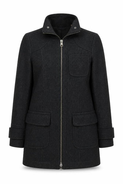 DKNY Jeans Women's Black Wool Mid-Length Zip Coat Size M