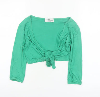 Too True Clothing Women's Green Cropped Tie Long Sleeve Blouse S