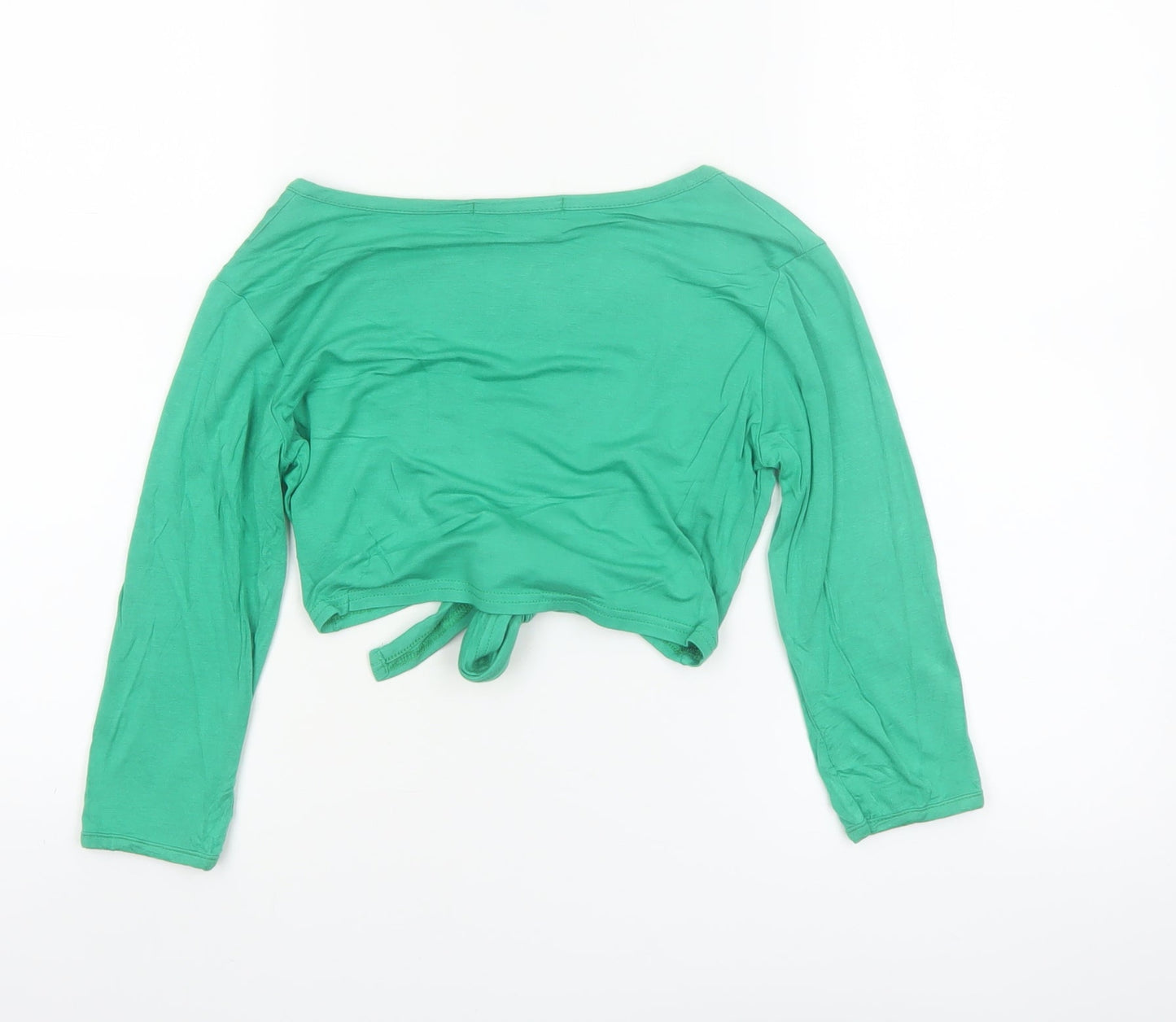 Too True Clothing Women's Green Cropped Tie Long Sleeve Blouse S