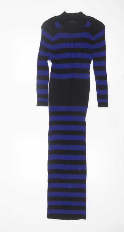 Gabrielle Union Women's Blue Black Striped Long Bodycon Dress Size S