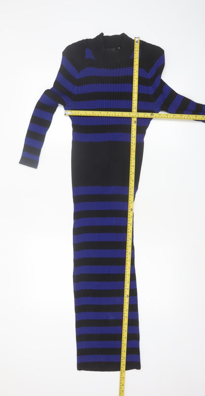 Gabrielle Union Women's Blue Black Striped Long Bodycon Dress Size S