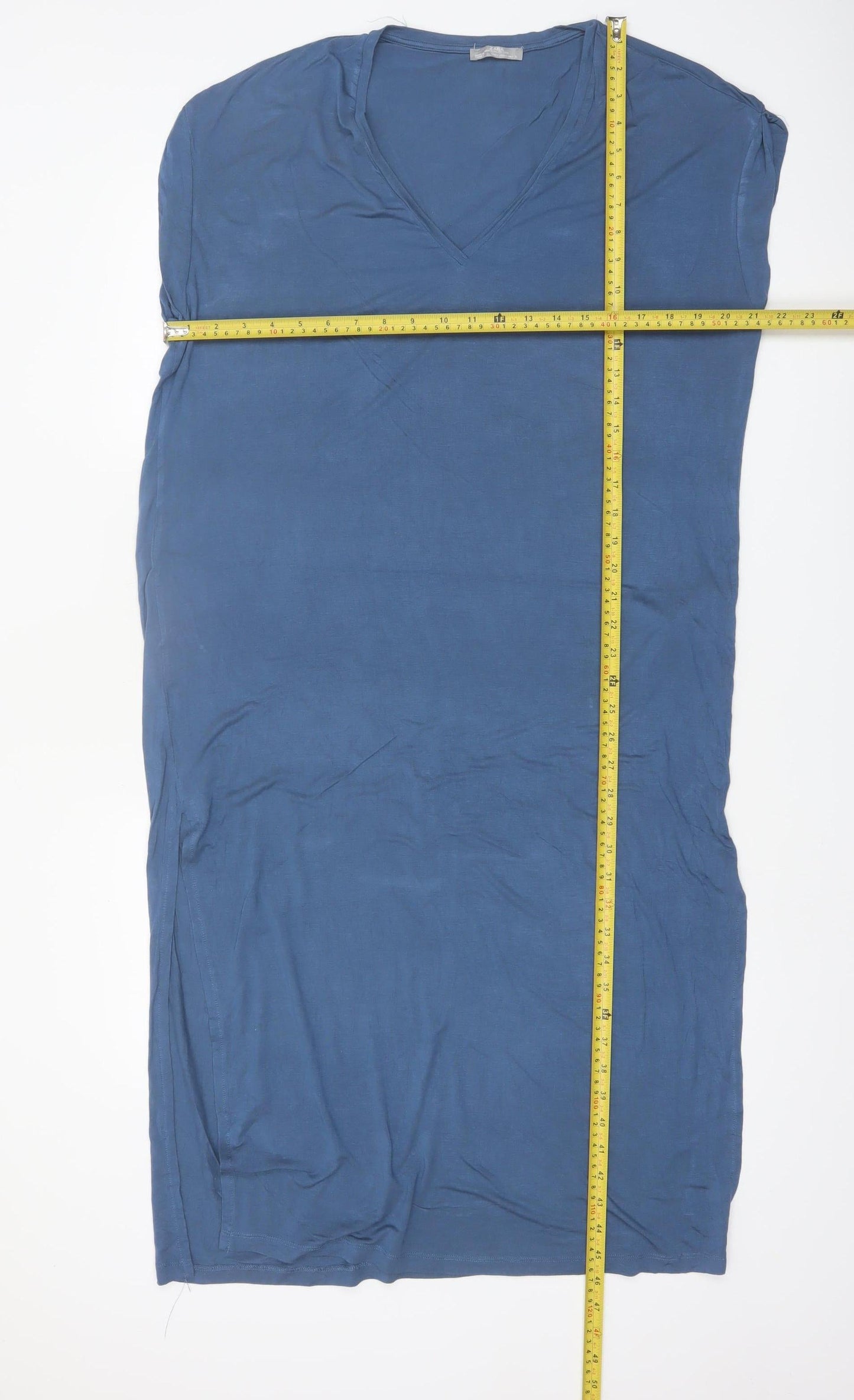 Zara Women Blue V-Neck Sleeveless Stretch T-Shirt Dress Size 12