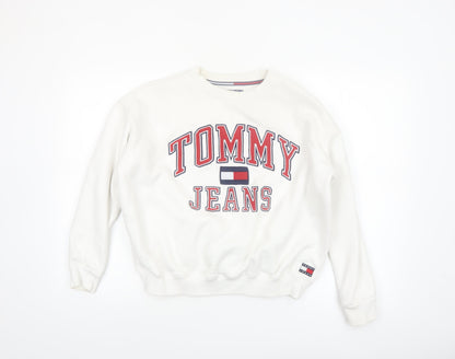 Tommy Jeans Women White XS Pullover Sweatshirt Cotton Crew Neck