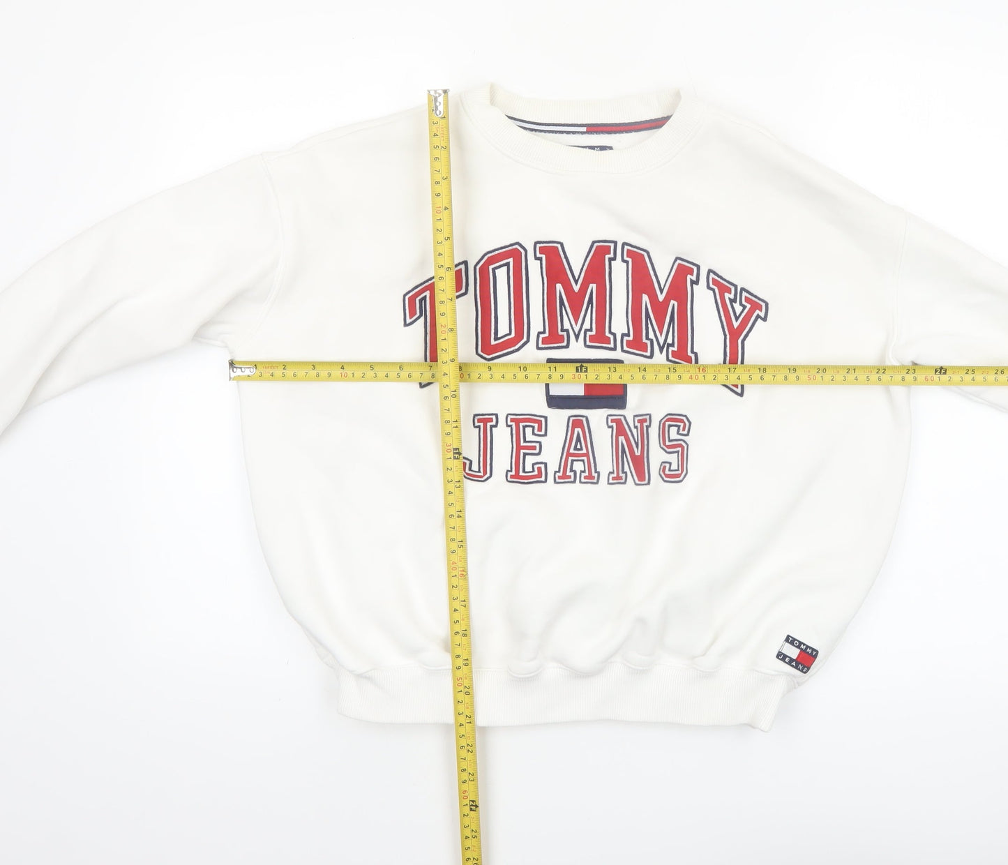 Tommy Jeans Women White XS Pullover Sweatshirt Cotton Crew Neck