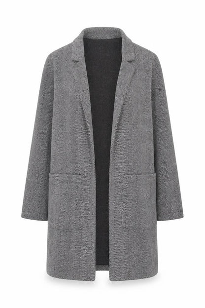 H&M Divided Women’s Grey Herringbone Coatigan Size 6 Longline Open Front