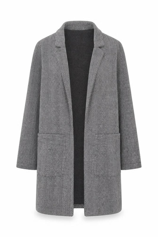 H&M Divided Women’s Grey Herringbone Coatigan Size 6 Longline Open Front