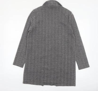 H&M Divided Women’s Grey Herringbone Coatigan Size 6 Longline Open Front