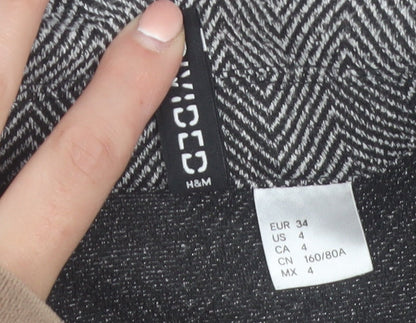 H&M Divided Women’s Grey Herringbone Coatigan Size 6 Longline Open Front