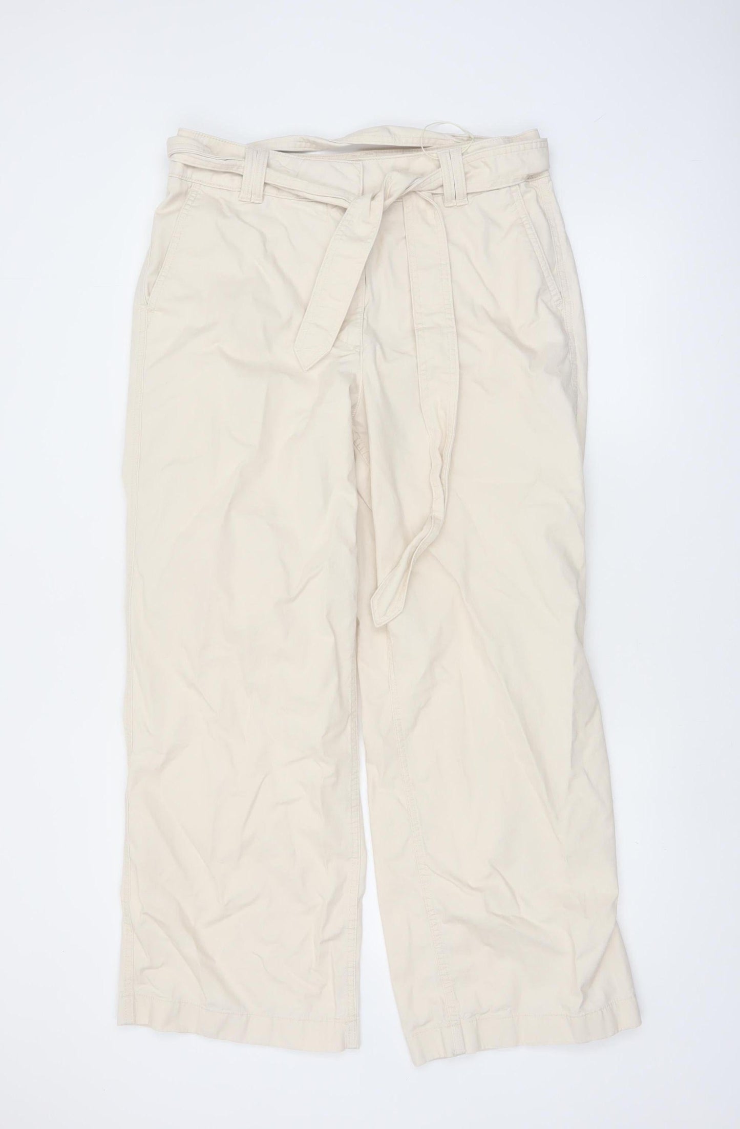 Marks and Spencer Women Beige Cotton Chino Trousers Size 14 Regular