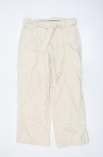 Marks and Spencer Women Beige Cotton Chino Trousers Size 14 Regular