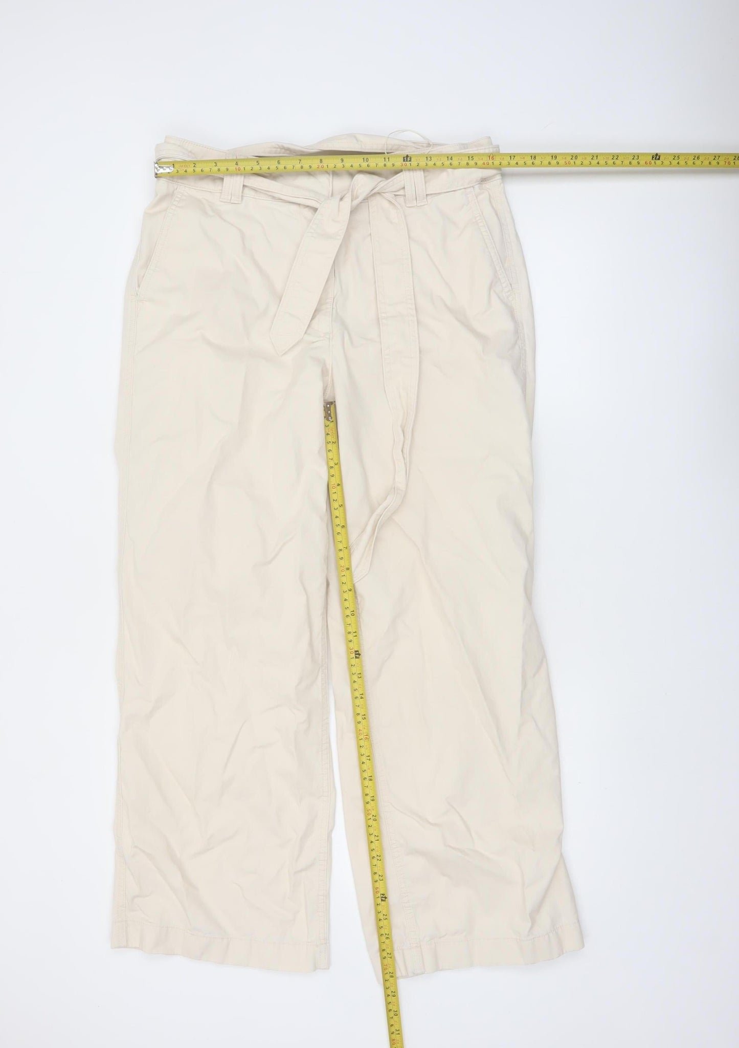 Marks and Spencer Women Beige Cotton Chino Trousers Size 14 Regular