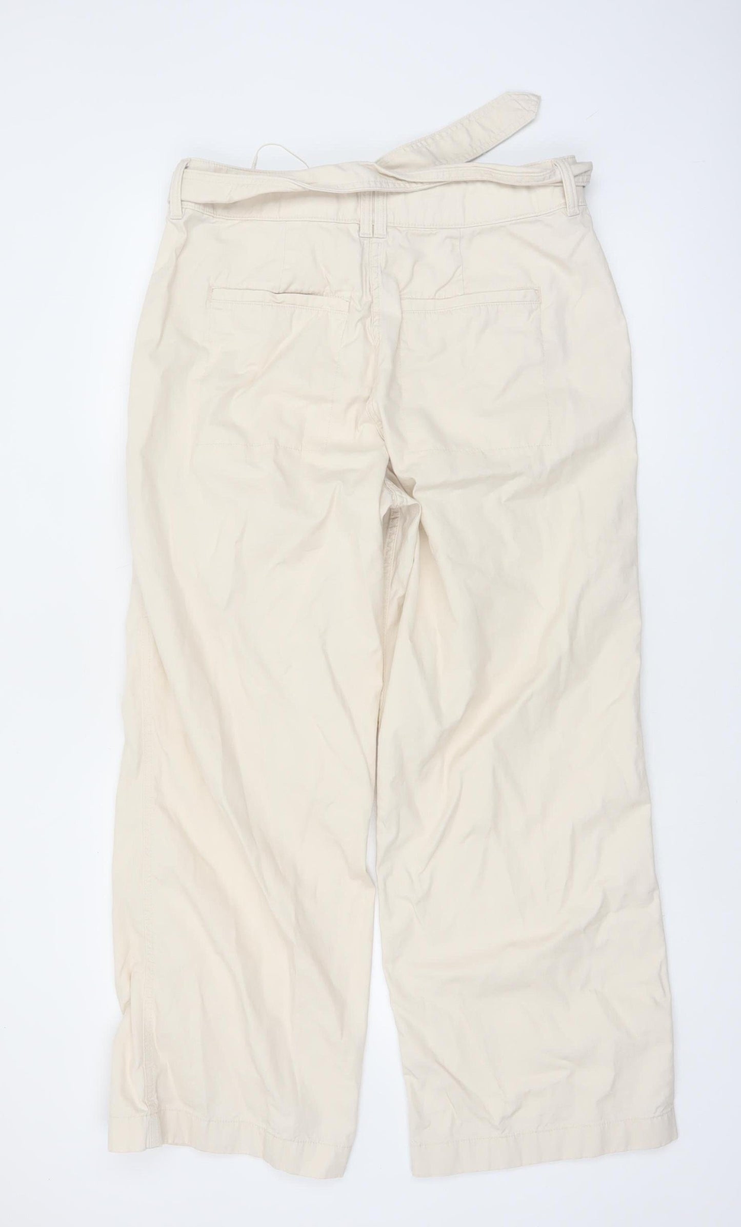 Marks and Spencer Women Beige Cotton Chino Trousers Size 14 Regular