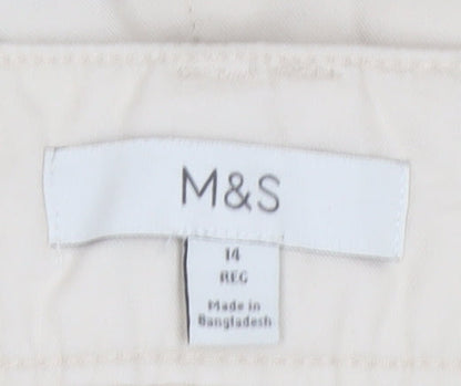 Marks and Spencer Women Beige Cotton Chino Trousers Size 14 Regular
