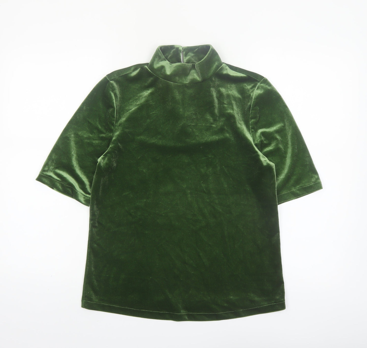 Tu Women’s Green Velvet Roll Neck Short Sleeve Top Size 10