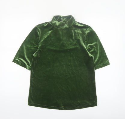 Tu Women’s Green Velvet Roll Neck Short Sleeve Top Size 10