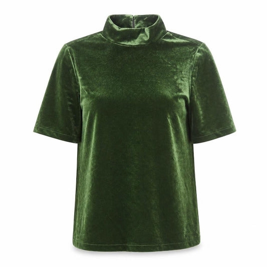 Tu Women’s Green Velvet Roll Neck Short Sleeve Top Size 10