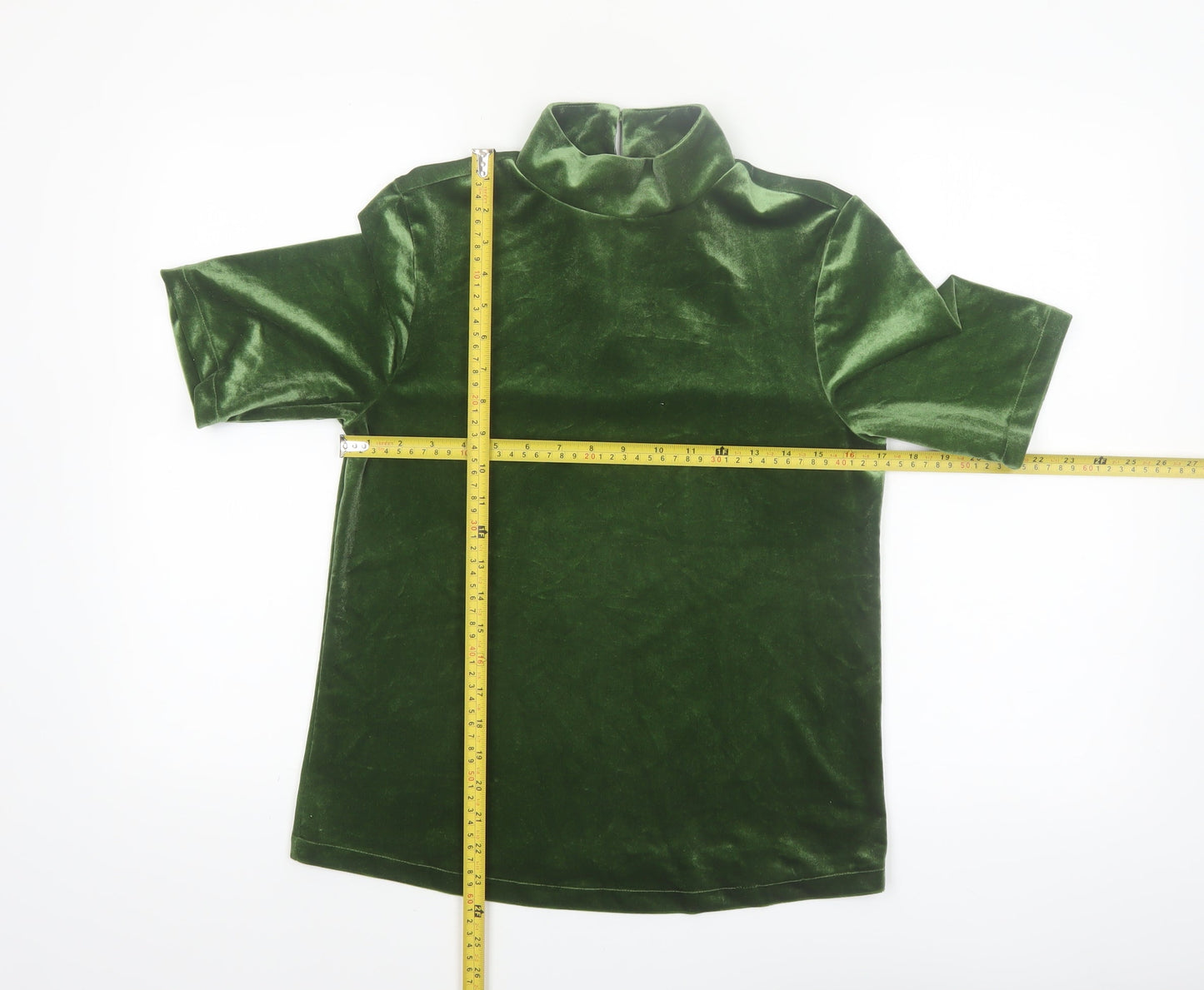 Tu Women’s Green Velvet Roll Neck Short Sleeve Top Size 10
