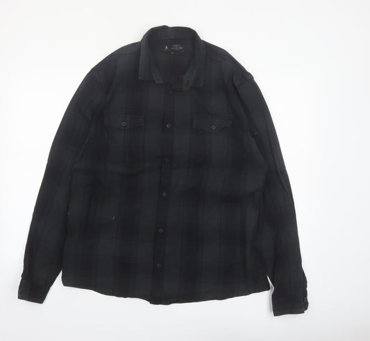 Label Lab Men's Black Checked Cotton Button-Up Shirt XL