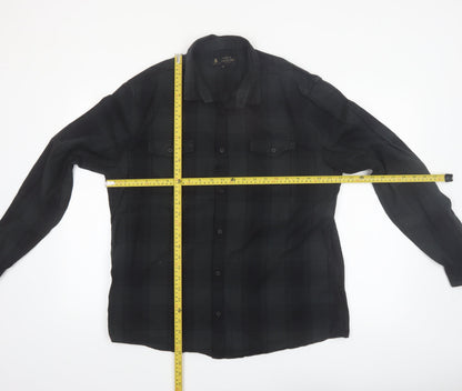 Label Lab Men's Black Checked Cotton Button-Up Shirt XL