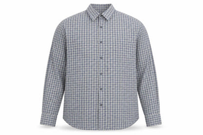 Massimo Dutti Men's Blue Check Button-Up Shirt Size L Long Sleeve Cotton