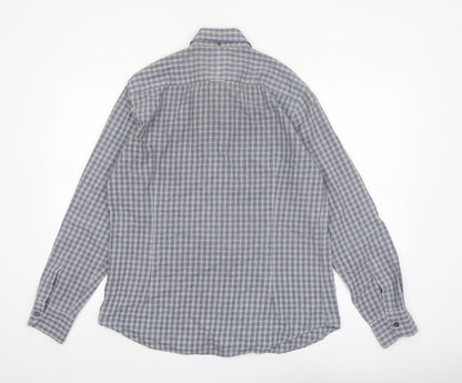 Massimo Dutti Men's Blue Check Button-Up Shirt Size L Long Sleeve Cotton