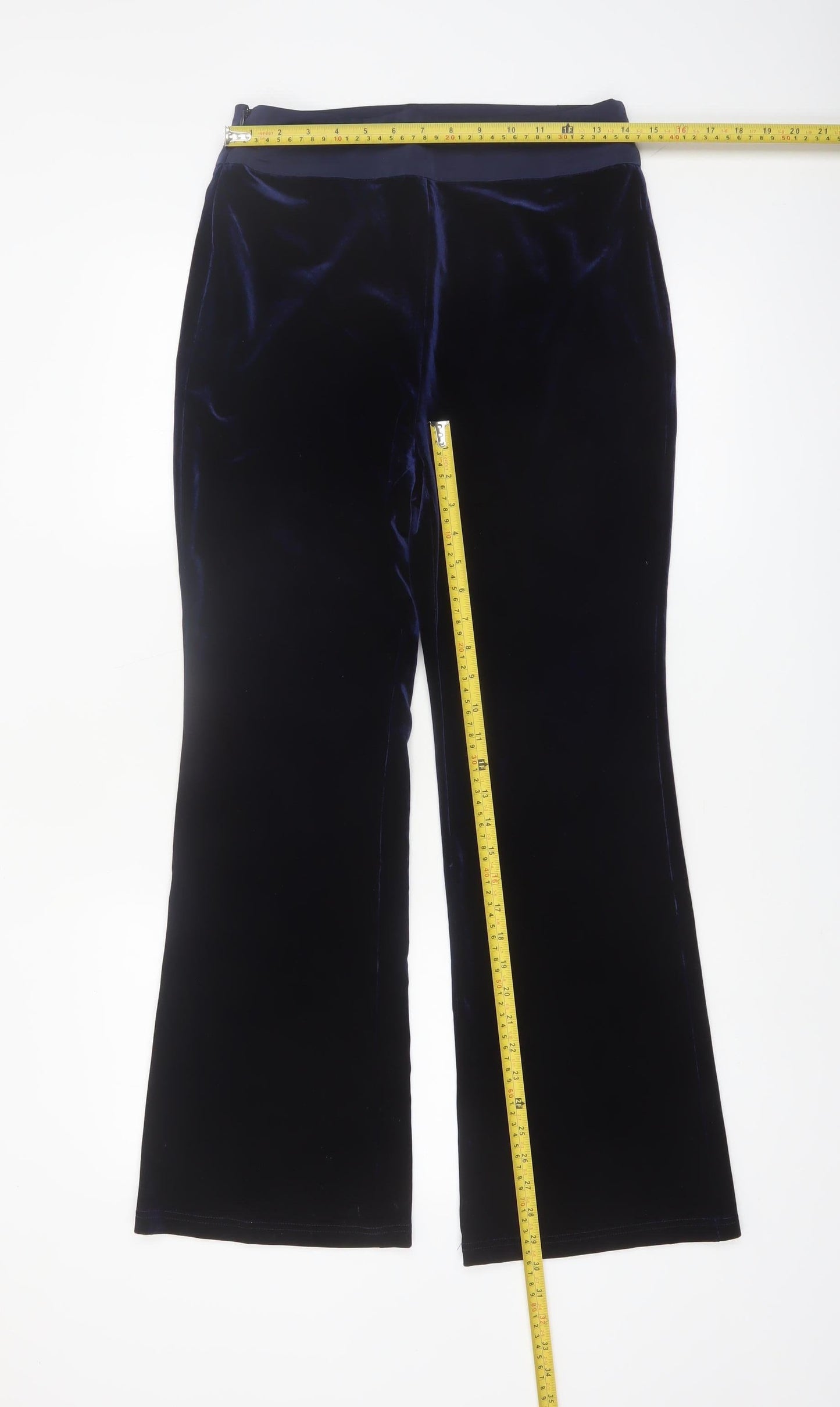 MOTF Women's Blue Velvet Stretch Trousers Size M Regular Fit