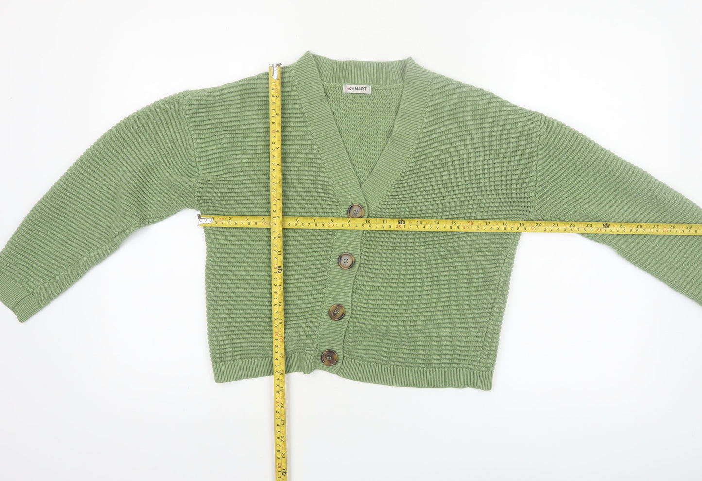 Damart Women's Green Acrylic V-Neck Button Cardigan Size 10/12