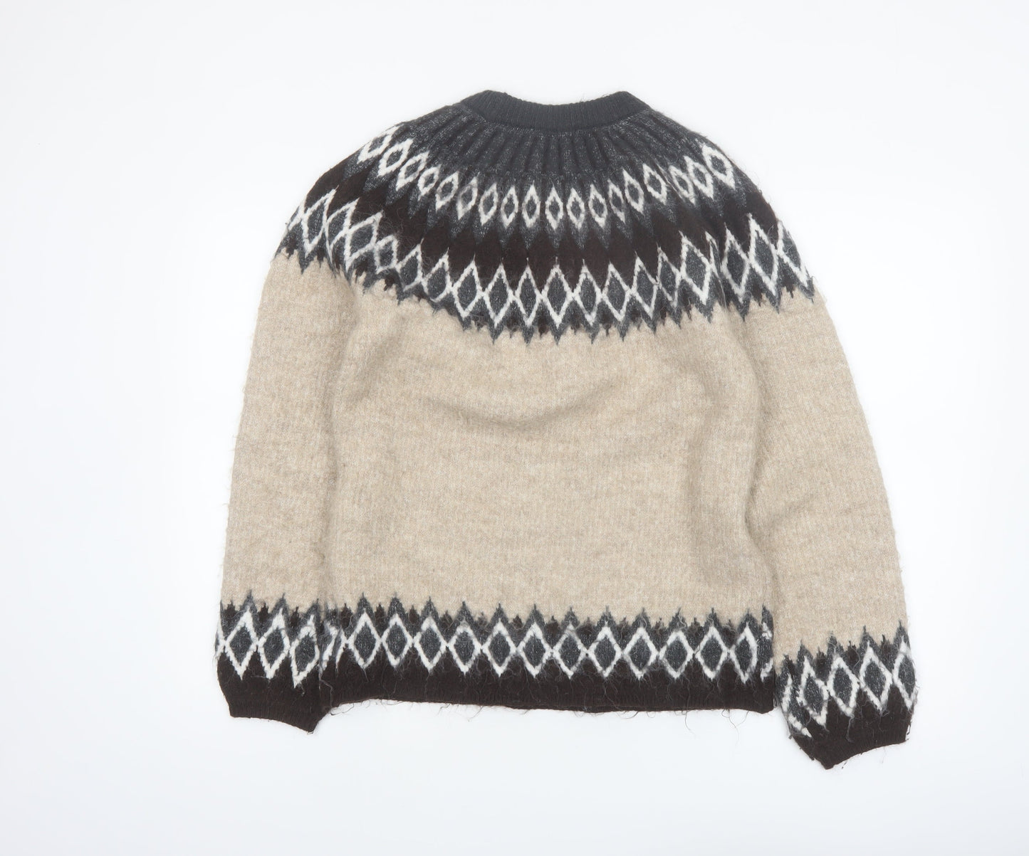 Next Women’s Beige Geometric Knit Jumper Size S Crew Neck Long Sleeve