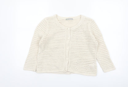 Marks and Spencer Women Ivory Open-Knit Cotton Cardigan UK 14