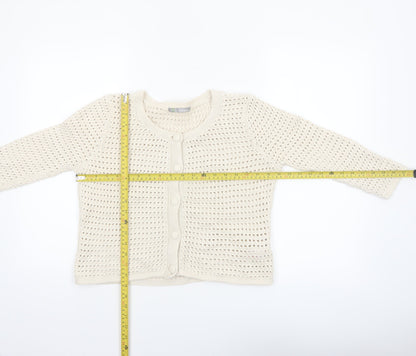 Marks and Spencer Women Ivory Open-Knit Cotton Cardigan UK 14