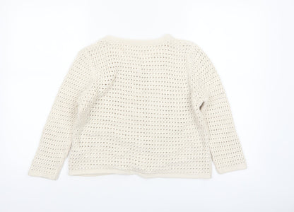 Marks and Spencer Women Ivory Open-Knit Cotton Cardigan UK 14