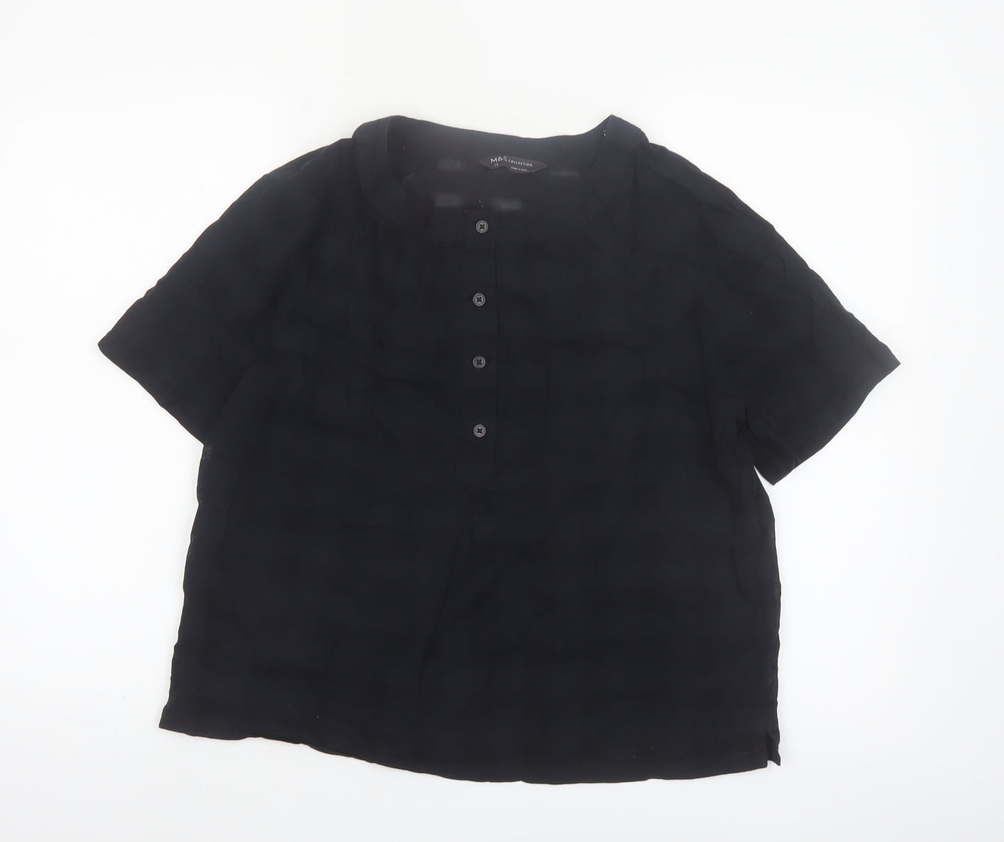 Marks and Spencer Womens Black Cotton Short Sleeve Blouse Size 10