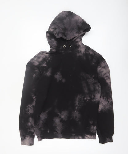 Boohoo Womens Black Tie-Dye Pullover Hoodie UK 6 Cotton Blend
