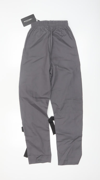 PrettyLittleThing Women Grey Cargo Trousers UK 4 Utility Zip Strap Pants