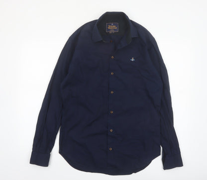 Vivienne Westwood Men Blue Cotton Long Sleeve Button-Up Shirt L