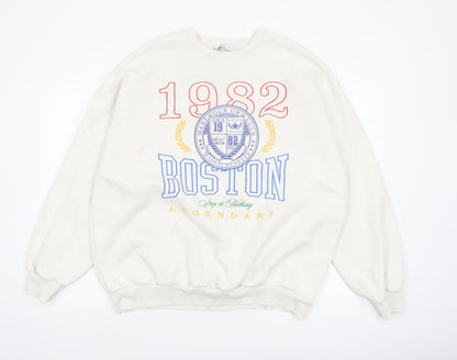 Bershka Men's White Boston 1982 Graphic Sweatshirt Size M