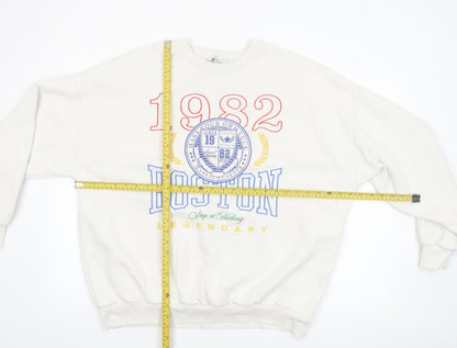 Bershka Men's White Boston 1982 Graphic Sweatshirt Size M
