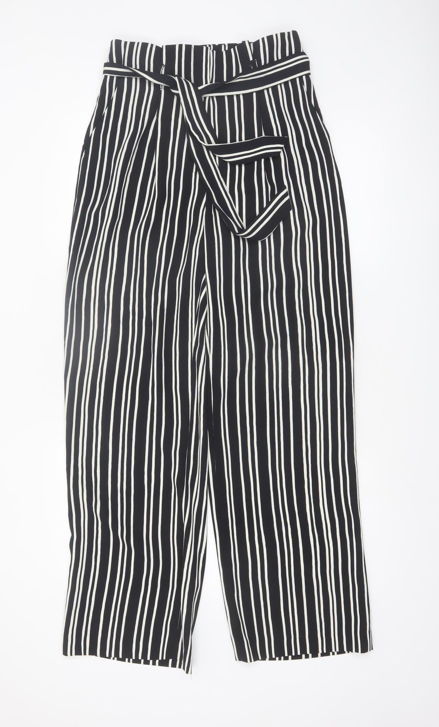 H&M Women’s Black Striped Cropped Wide-Leg Trousers Size 10