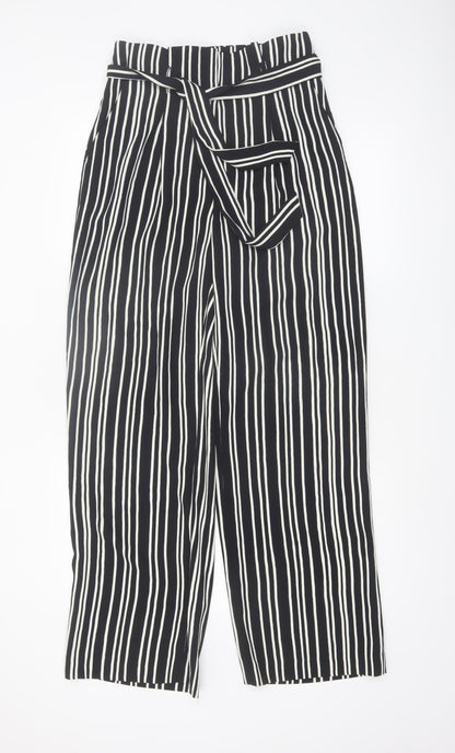 H&M Women’s Black Striped Cropped Wide-Leg Trousers Size 10